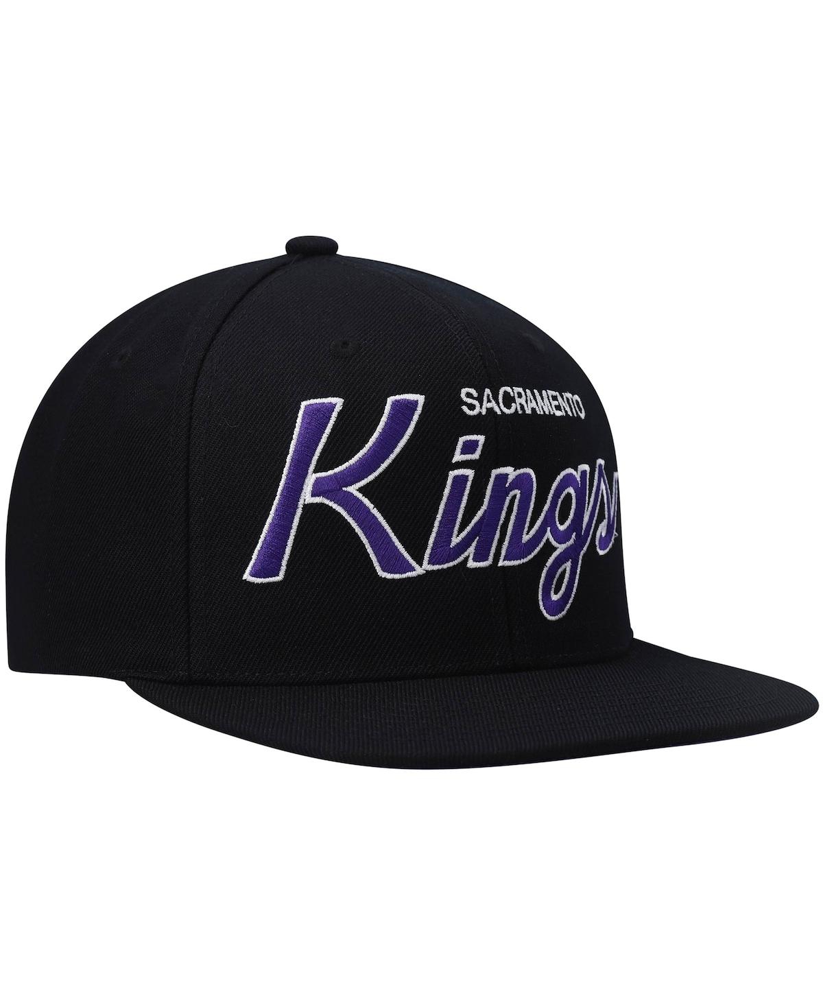 Mitchell & Ness Men's  Black Sacramento Kings Hardwood Classics Script 2.0 Snapback Hat In Black