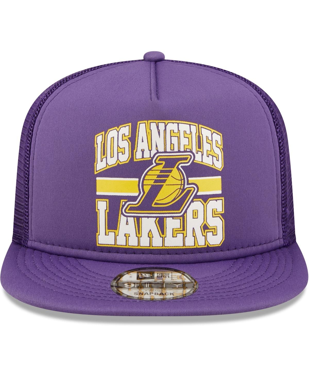 Shop New Era Men's  Purple Los Angeles Lakers Logo A-frame 9fifty Trucker Snapback Hat