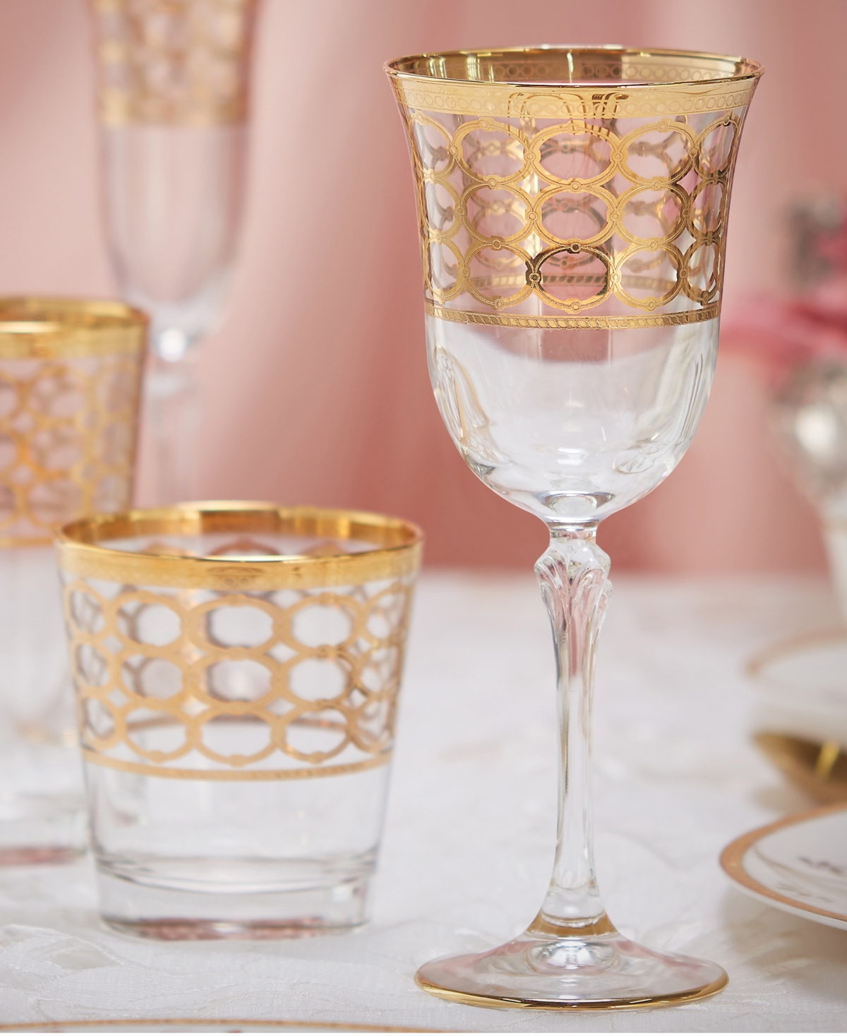 Lorren Home Trends 4 Piece Infinity Gold Ring Red Wine Goblet Set - Gold-Tone