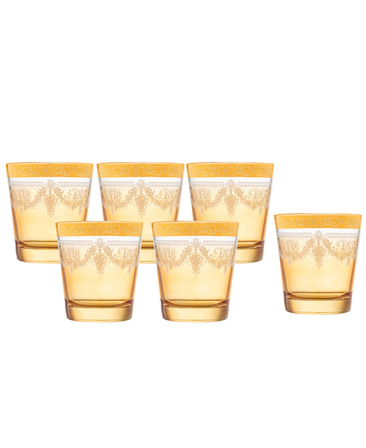 Shop Lorren Home Trends Double Old Fashion 6 Piece Gold Band Glass Set In Amber