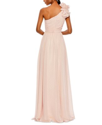 Women's Polka Dot Ruffled One Shoulder Gown