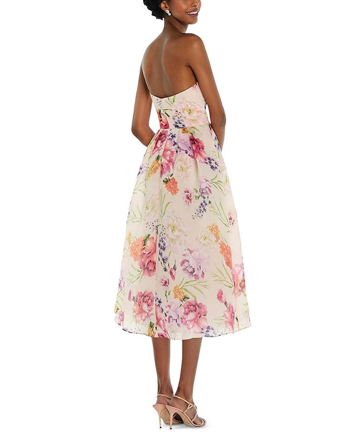 Alfred Sung Women's Strapless Floral Organdy Midi Dress - Macy's