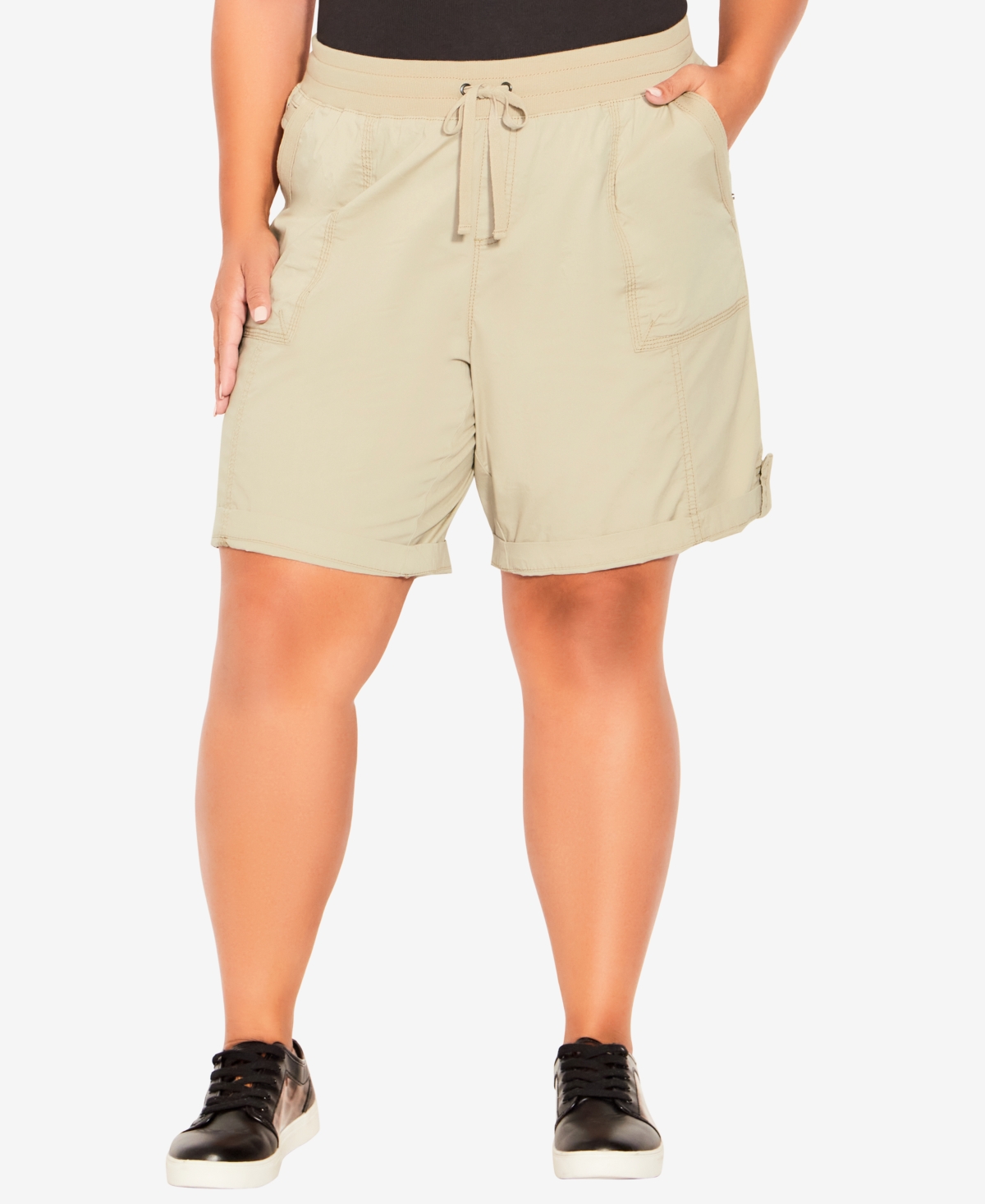Avenue Plus Size Cotton Casual Shorts In Sand