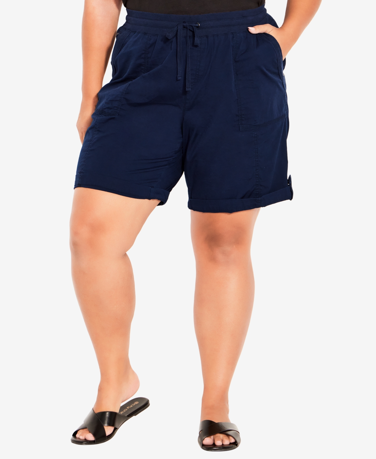 Shop Avenue Plus Size Cotton Casual Shorts In Navy