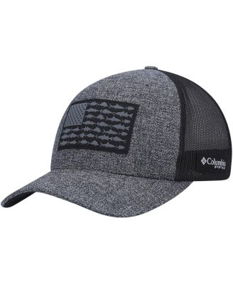 Men's Heathered Charcoal, Black PFG Fish Flag COOLMAX Trucker Snapback Hat
