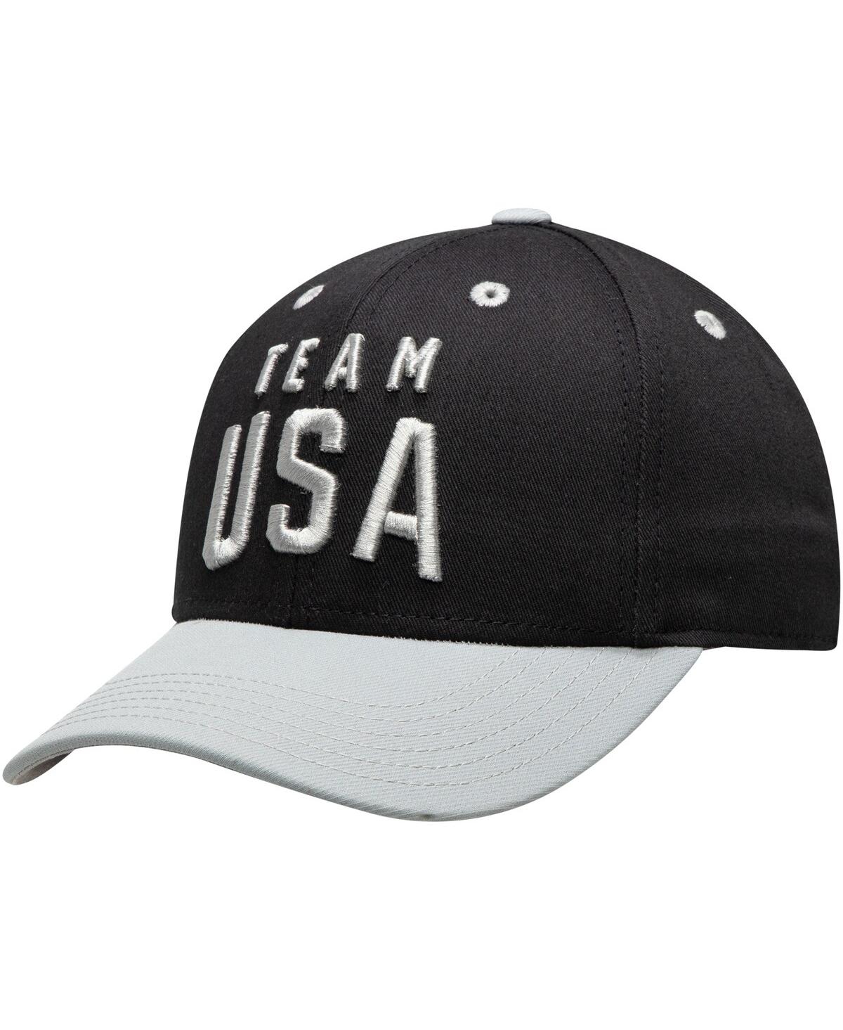 Outerstuff Kids' Big Boys Black And Gray Team Usa Latitude Two-tone Structured Adjustable Snapback Hat In Black,gray
