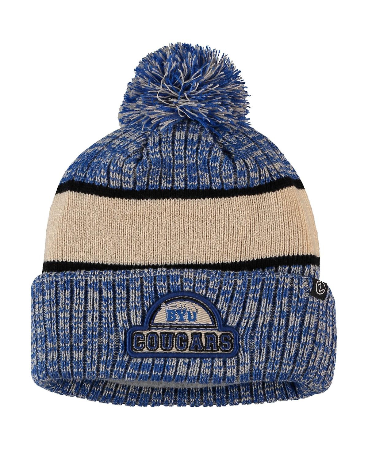 ZEPHYR MEN'S ZEPHYR ROYAL AND CREAM BYU COUGARS BRIGHTON CUFFED KNIT HAT WITH POM