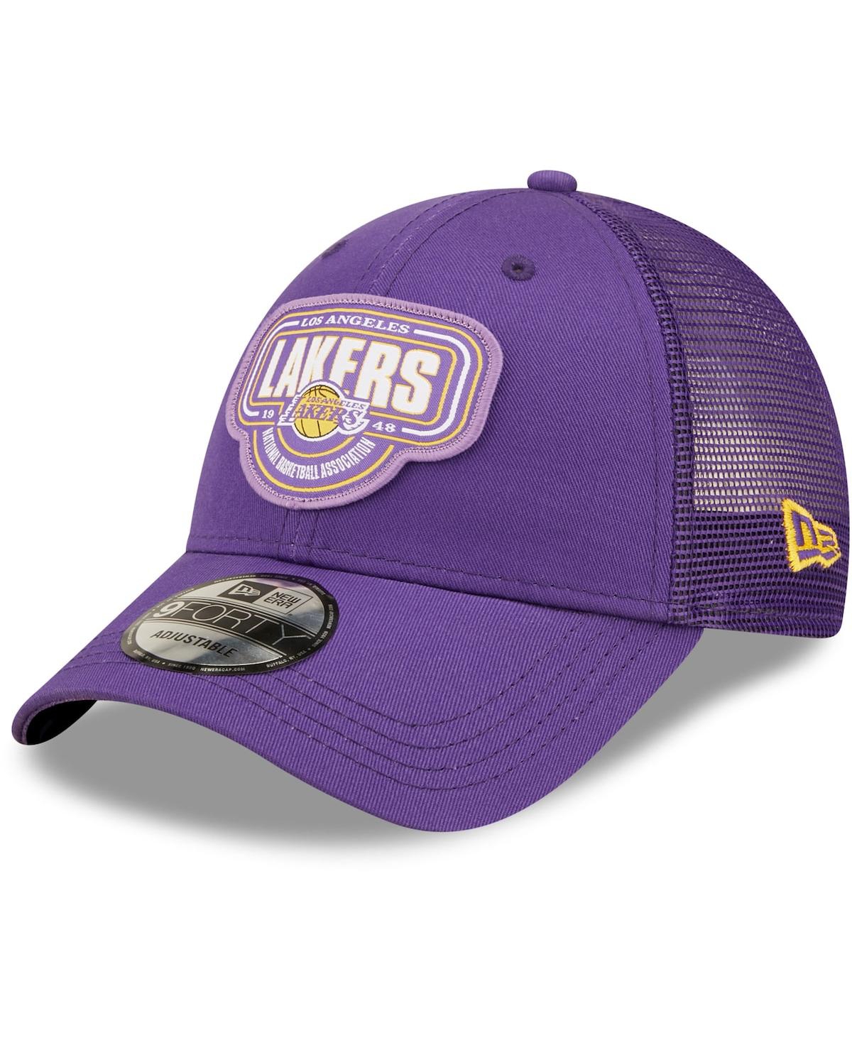 Shop New Era Men's  Purple Los Angeles Lakers Team Logo Patch 9forty Trucker Snapback Hat