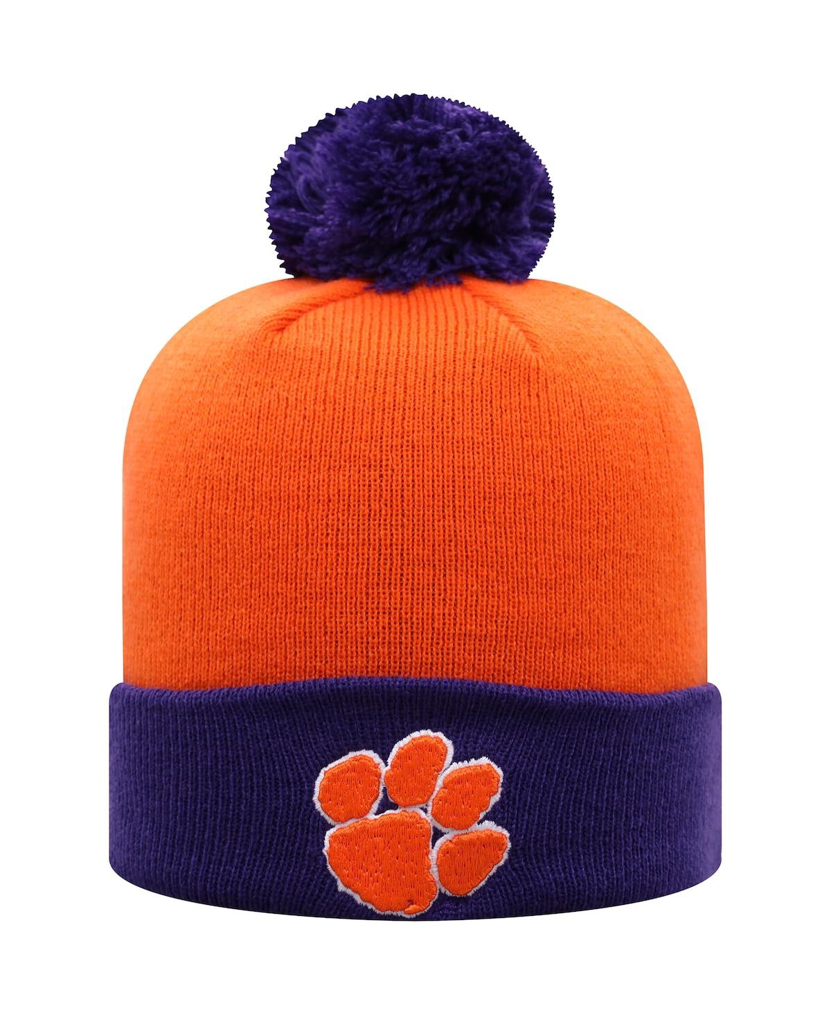 Top Of The World Men's  Orange And Purple Clemson Tigers Core 2-tone Cuffed Knit Hat With Pom In Orange,purple