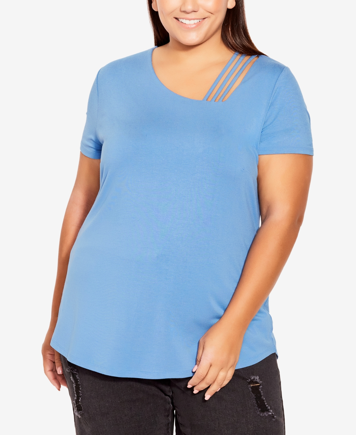 Avenue Plus Size V Cut Out Top In Riviera