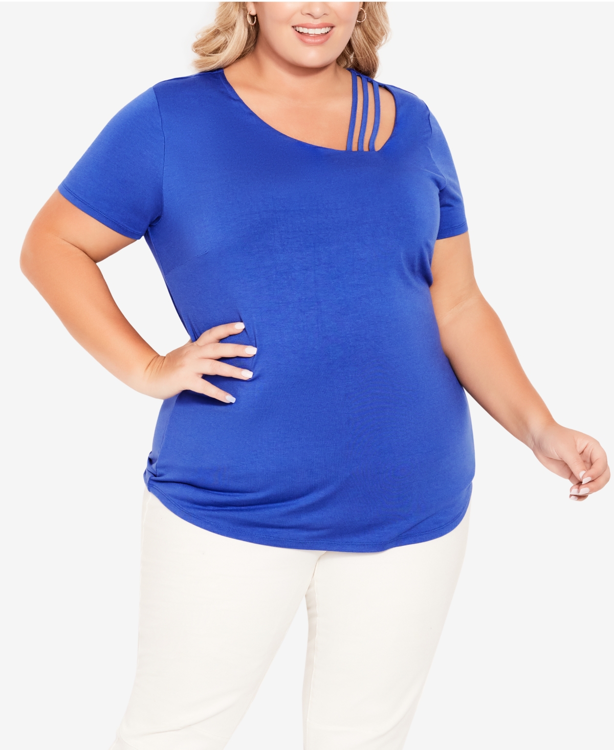 Avenue Plus Size V Cut Out Top In Dazzling Blue