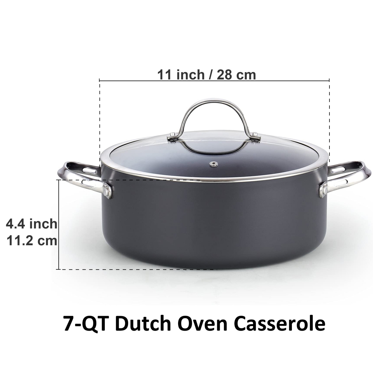 Cooks Standard Stock Pot Dutch Oven Casserole with Glass Lid, 7-Quart Classic Hard Anodized Nonstick Stockpot,- Black