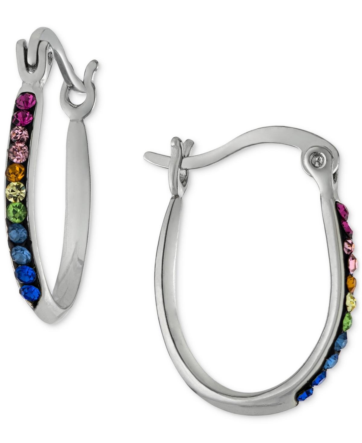Rainbow Crystal Oval Hoop Earrings in Sterling Silver, Created for Macy's - Multi