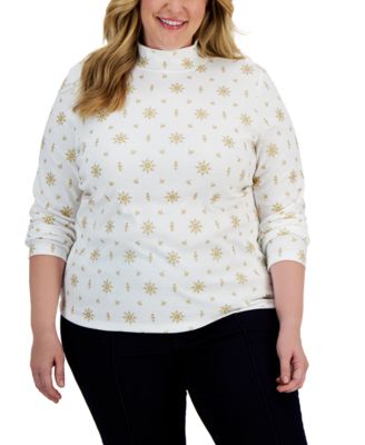Karen Scott - Plus Size Holiday Lights Mock-Neck Top