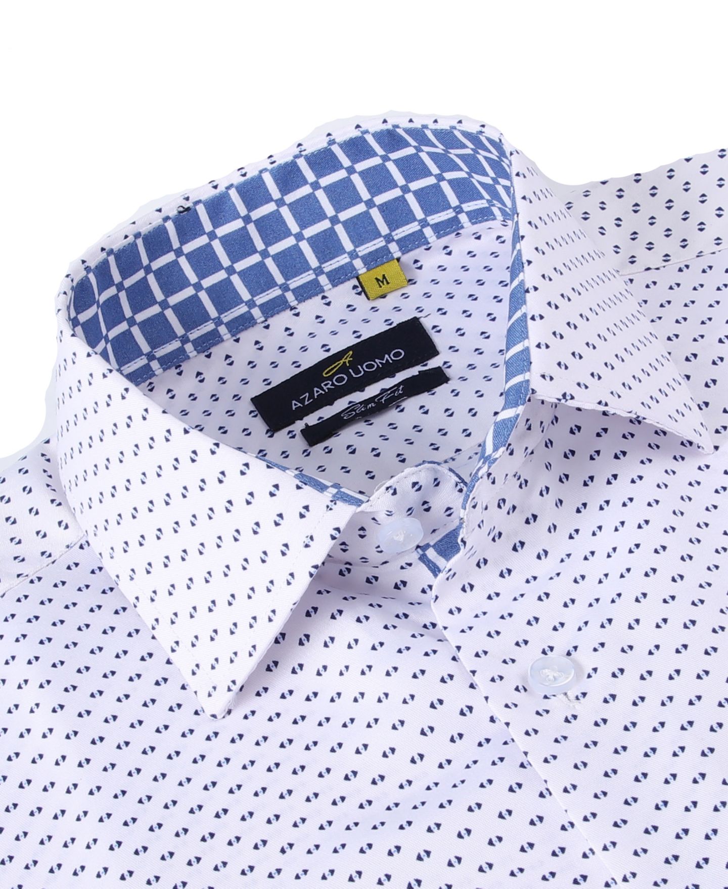 Мужская рубашка Azaro Uomo Business Geometric Long Sleeve Button Down Shirt, цвет: Синий — фото 2