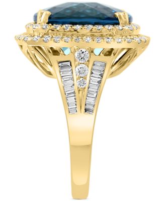 EFFY&reg; London Blue Topaz (12-1/3 ct. t.w.) & Diamond (1-1/5 ct. t.w.) Halo Statement Ring in 14k White Gold (Also available in 14k Gold)