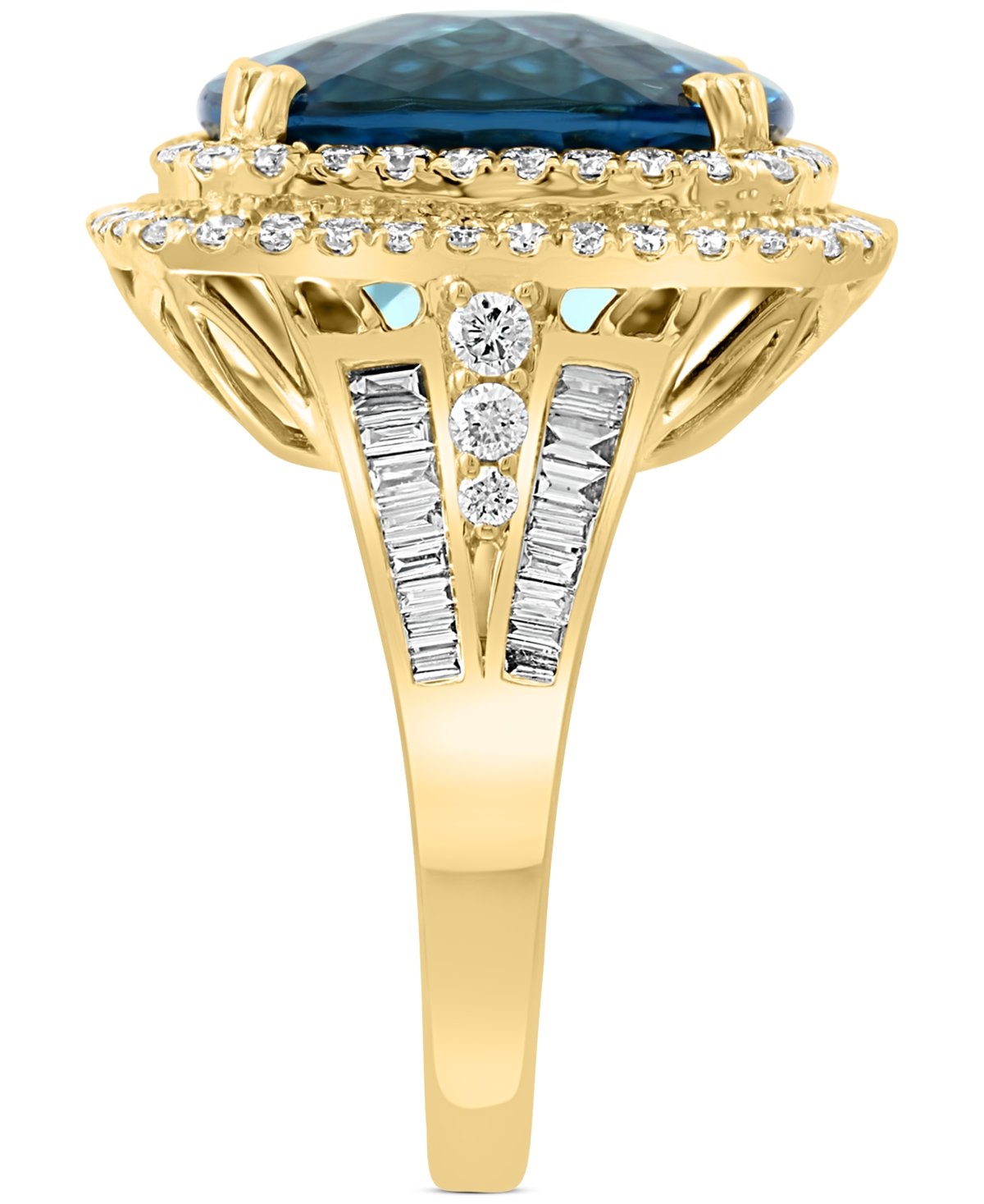 Effy(12-1/3 ct. t.w.) & Diamond (1-1/5 ct. t.w.) Halo Statement Ring in 14k White Gold (Also available in 14k Gold) - London Blue T