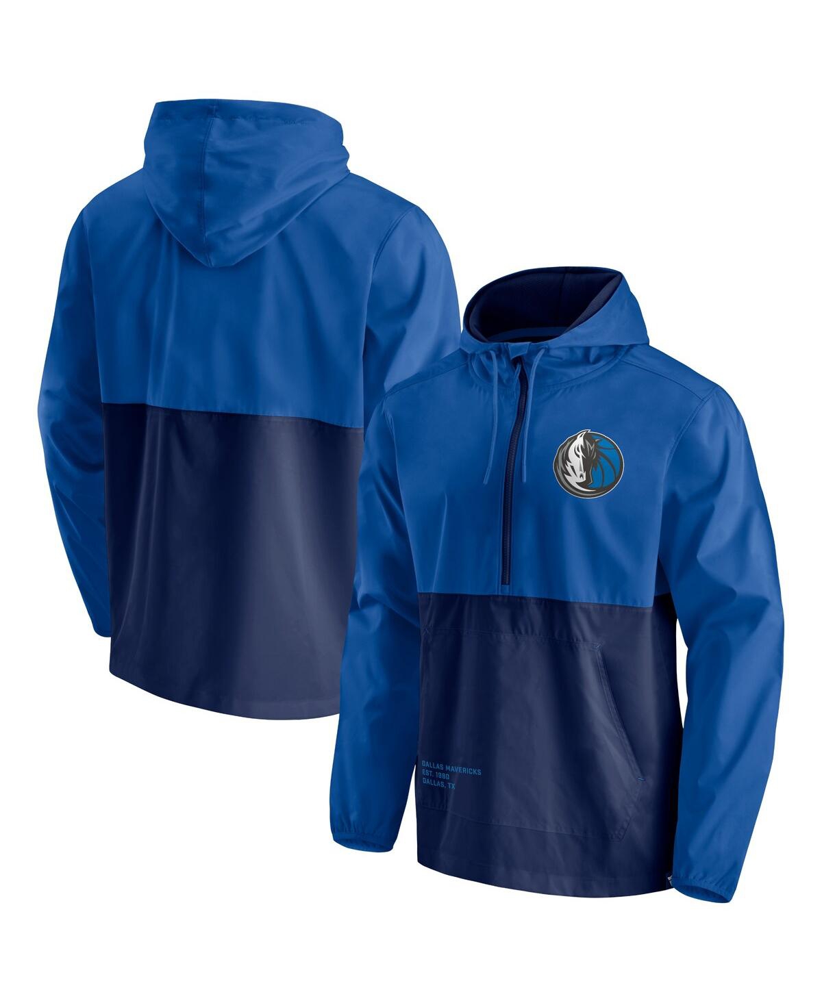 Fanatics Men's  Branded Blue, Navy Dallas Mavericks Anorak Block Party Windbreaker Half-zip Hoodie Ja In Blue,navy