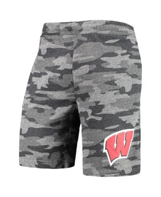 Men's Charcoal, Gray Wisconsin Badgers Camo Backup Terry Jam Lounge Shorts