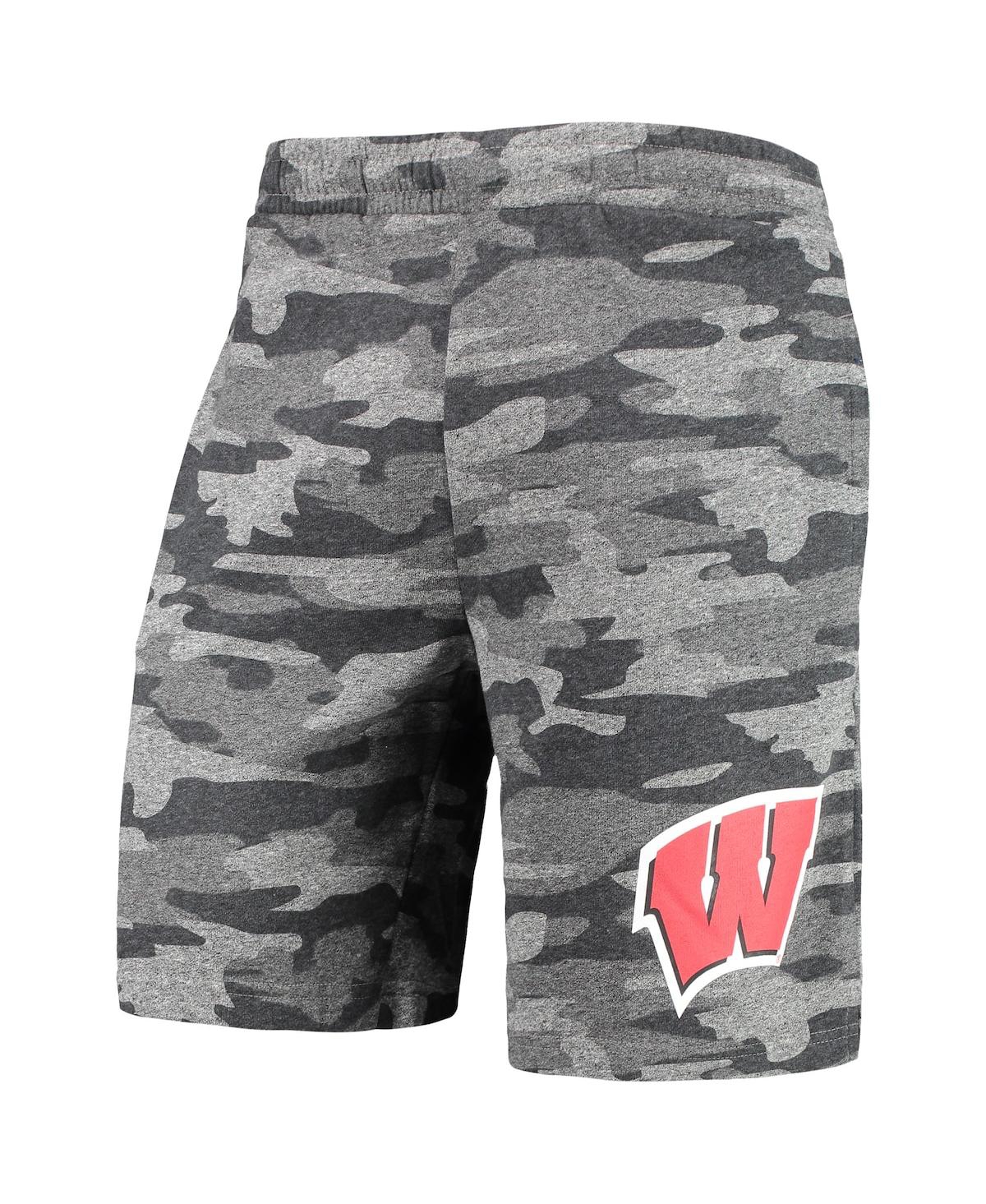 Concepts Sport Men's  Charcoal, Gray Wisconsin Badgers Camo Backup Terry Jam Lounge Shorts In Charcoal,gray