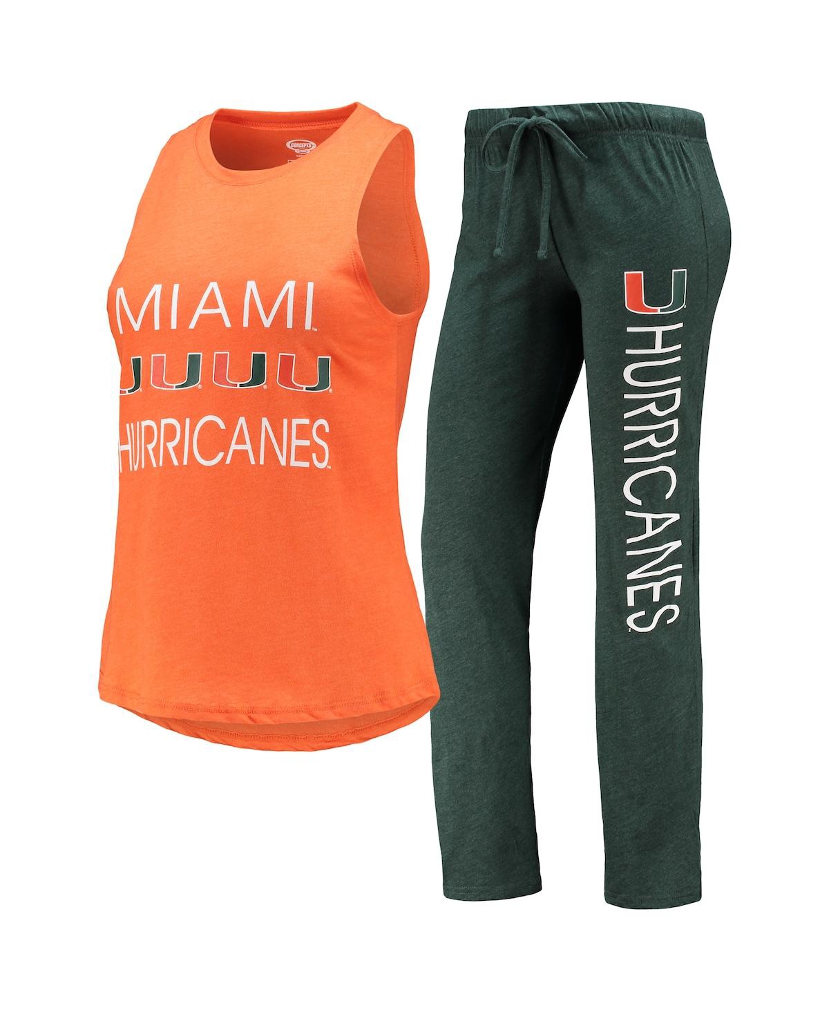 Shop Concepts Sport Women's  Green, Orange Miami Hurricanes Tank Top And Pants Sleep Set In Green,orange