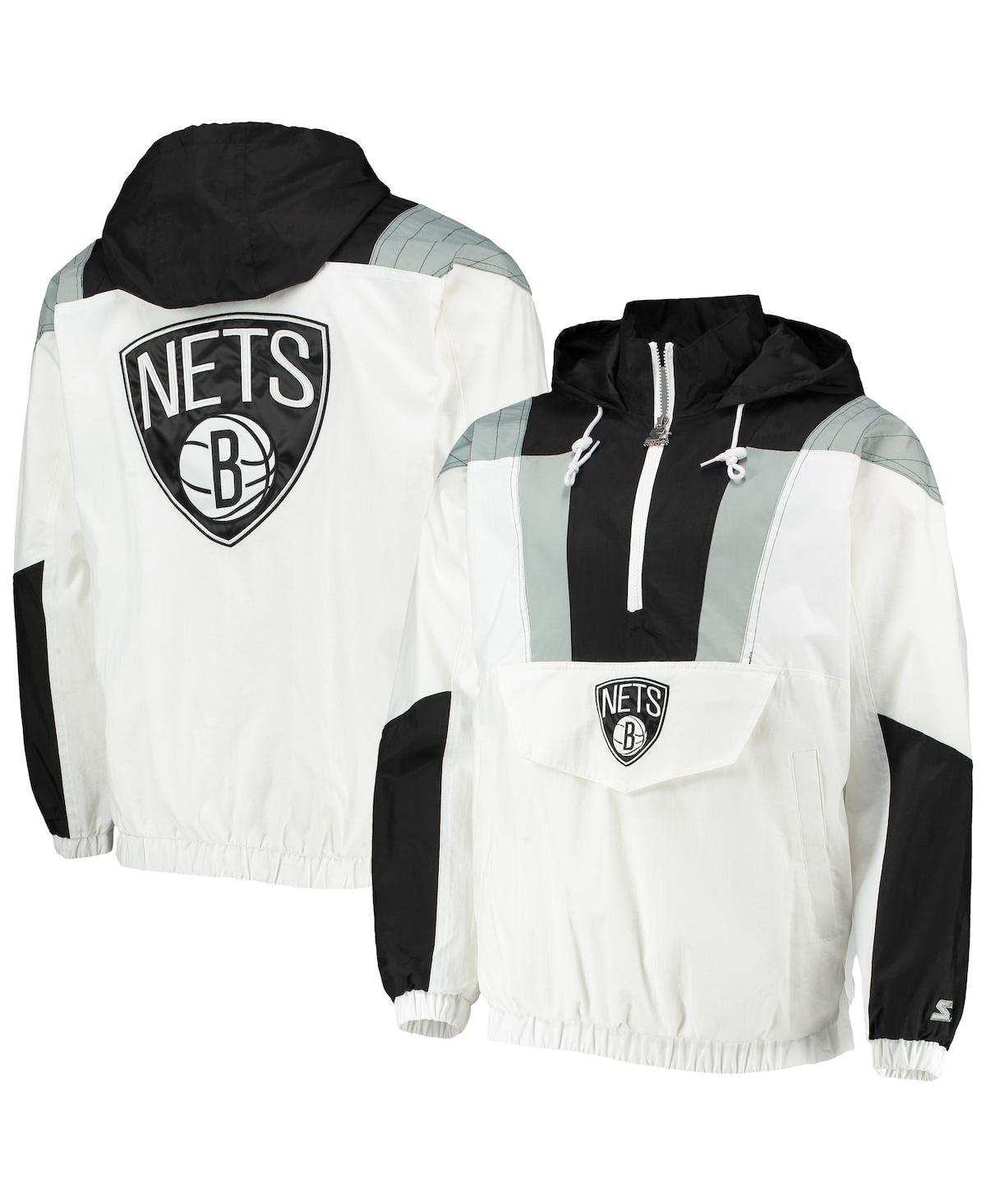 Shop Starter Men's  White Brooklyn Nets Striker Crinkle Half-zip Hoodie Jacket