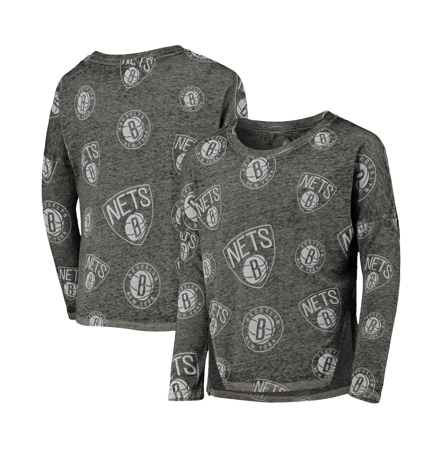 Футболка Outerstuff Heathered Black Brooklyn Nets Back in Action Long Sleeve для девочек — фото 1