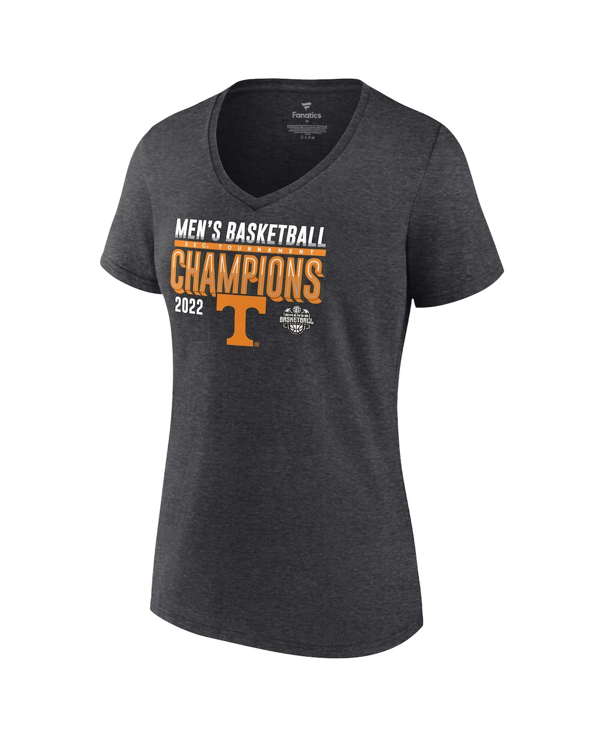 Women's FanaticsTennessee Volunteers 2022 Sec Men's Basketball Conference Tournament Champions Locker Room V-Neck T-shirt - Heathe