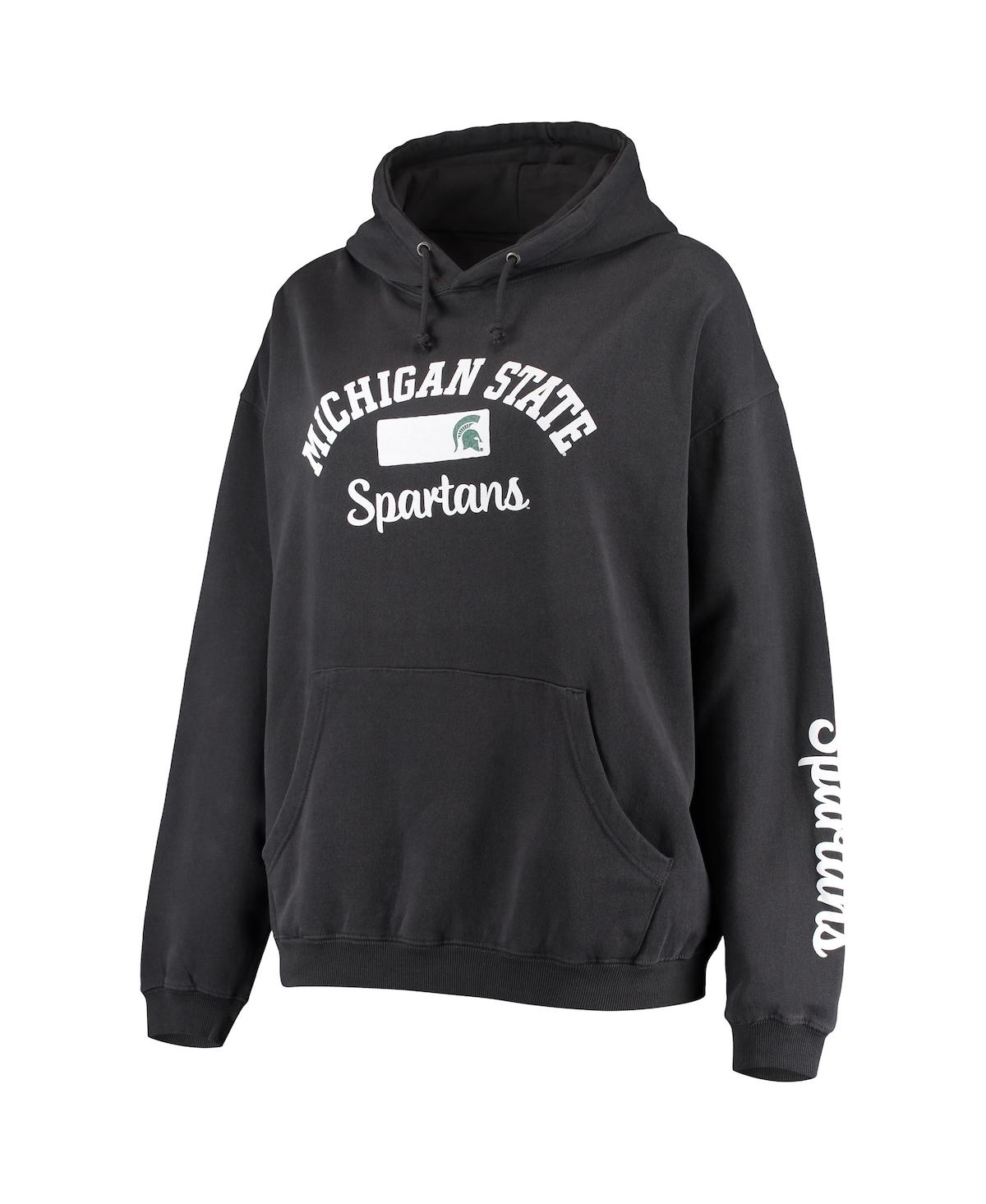 PRESSBOX WOMEN'S PRESSBOX BLACK MICHIGAN STATE SPARTANS ROCK N ROLL SUPER OVERSIZED PULLOVER HOODIE 