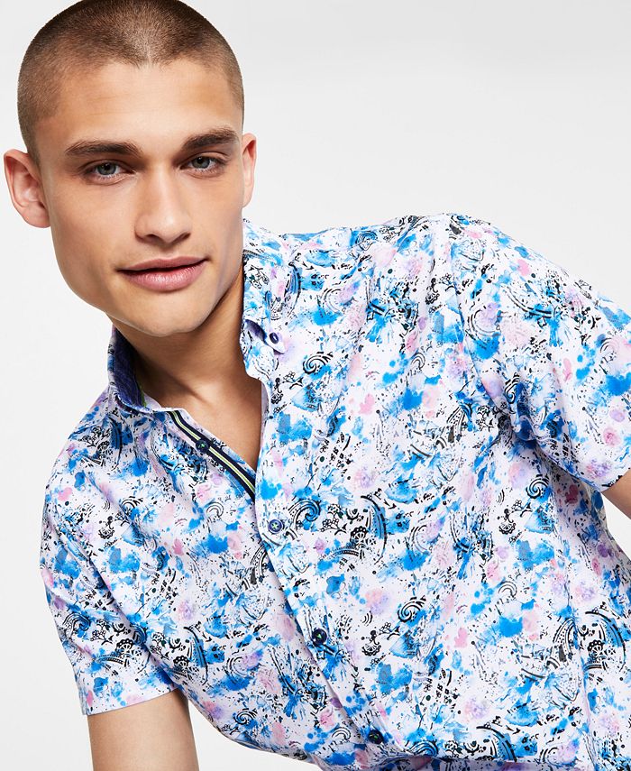 Society of Threads Men's SlimFit PaisleyFloral ShortSleeve ButtonUp