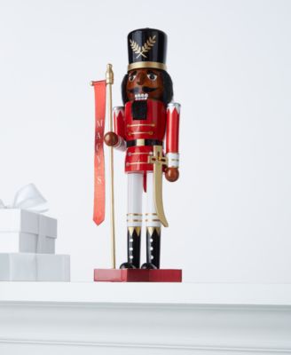 Holiday Lane - Christmas Cheer African American Red Nutcracker Soldier with Macy's Flag & Sword