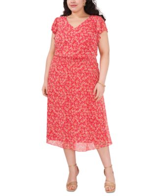 MSK - Plus Size Smocked-Waist Chiffon Midi Dress
