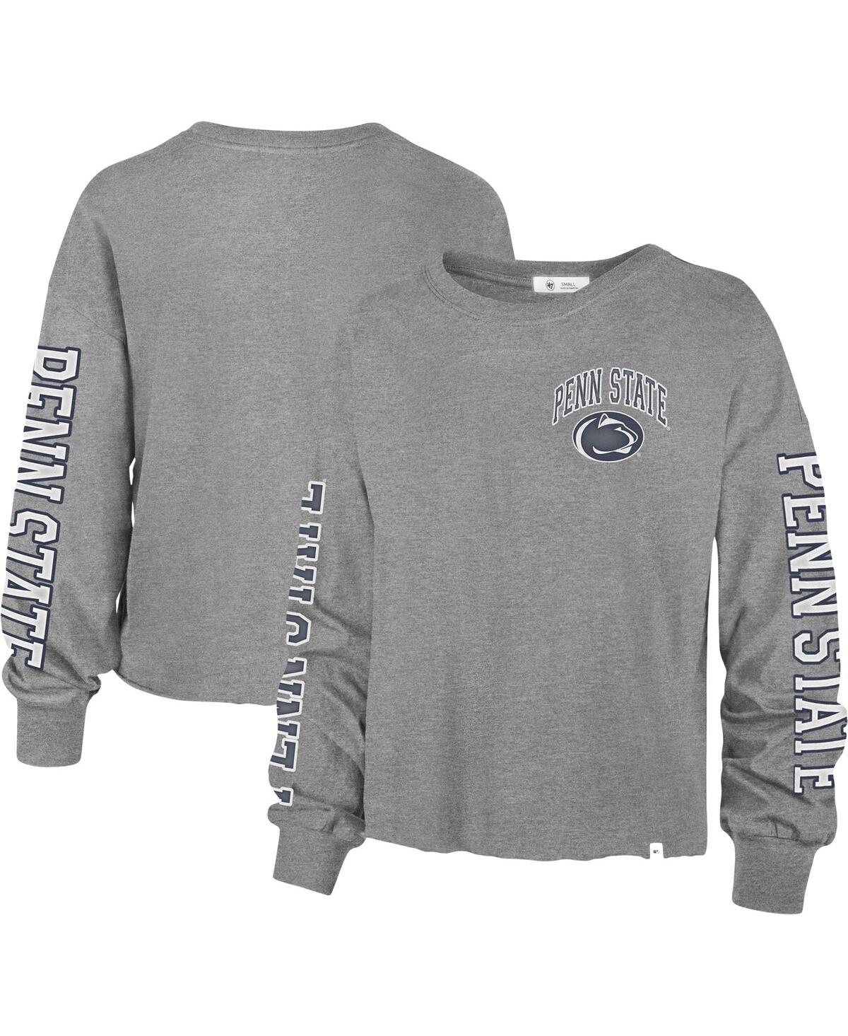 47 Brand Women's ' Heathered Gray Penn State Nittany Lions Ultra Max Parkway Long Sleeve Cropped T-sh