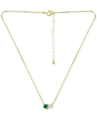 Green Quartz & Cubic Zirconia Two-Stone Pendant Necklace, 16" + 2" extender, Created for Macy's