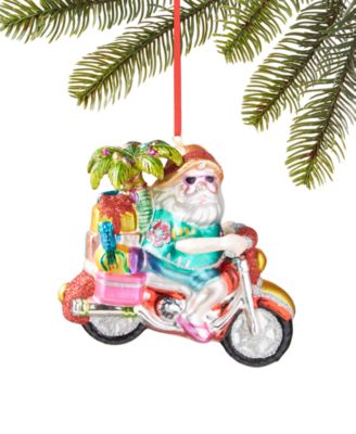 Holiday Lane - Hawaii Glass Motorcycle Santa Ornament