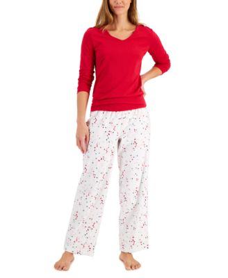 V-Neck T-Shirt & Flannel Pants Pajama Set, Created for Macy's