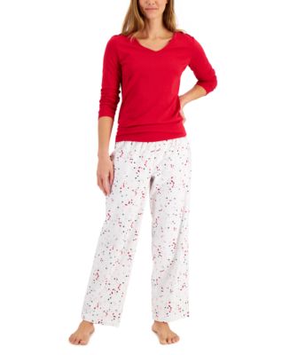 Charter Club V-Neck T-Shirt & Flannel Pants Pajama Set, Created for ...