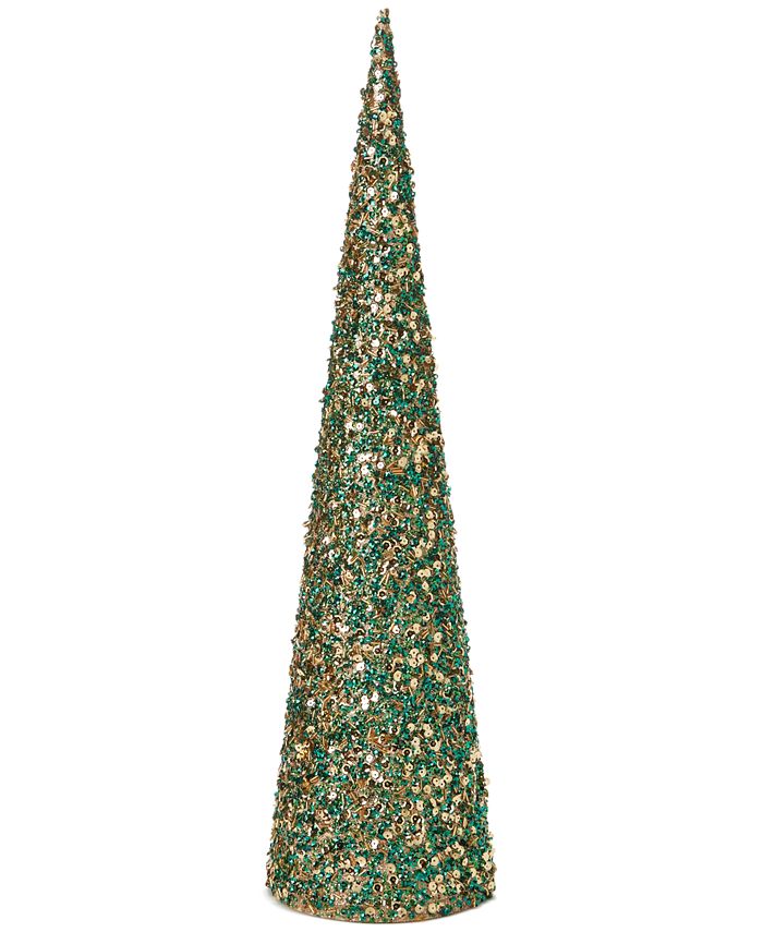 JOYIN 17.2 in. Tall Green PlasticandMetal Tabletop Christmas Tree with Holly Leaves and Pine Cones