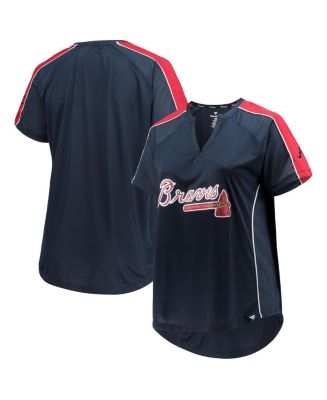 Women's Navy Atlanta Braves Plus Size Diva Notch Neck Raglan T-Shirt ...