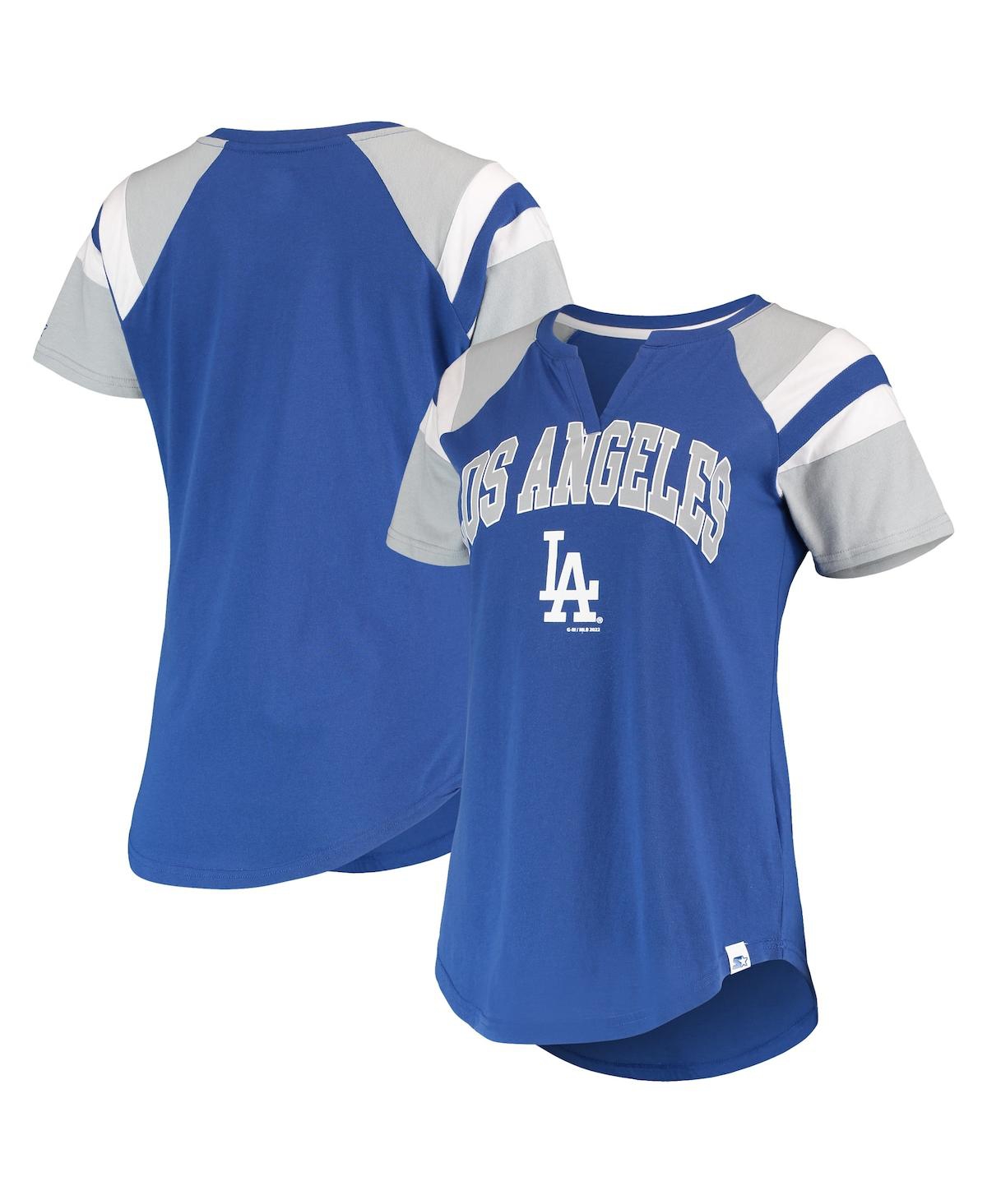 Shop Starter Women's  Royal, Gray Los Angeles Dodgers Game On Notch Neck Raglan T-shirt In Royal,gray