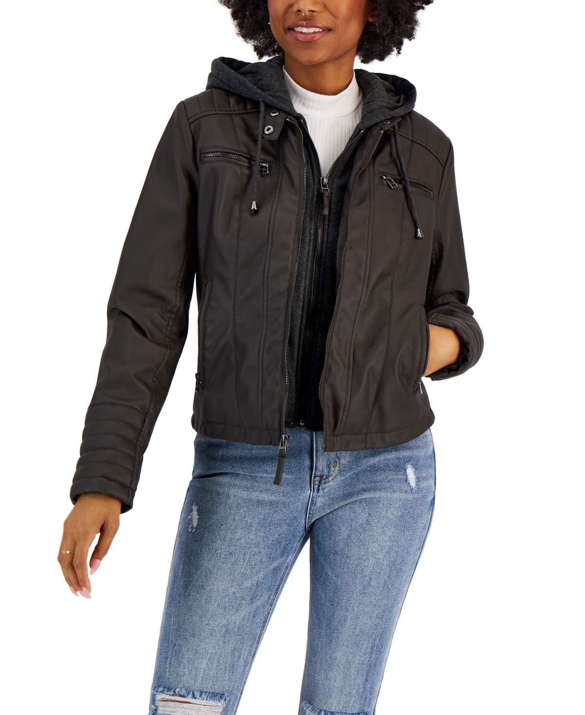 lengte Koninklijke familie Hoes Maralyn & Me Juniors' Faux-Leather Hoodie Jacket | Smart Closet