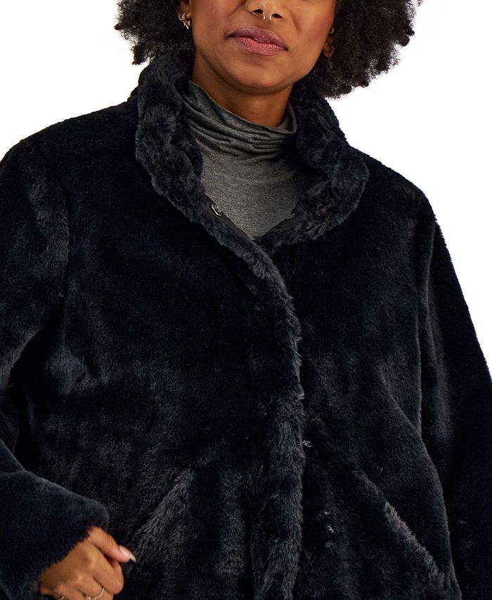 Maralyn Me Juniors Reversible Cropped Hooded Faux Fur Coat Med Pink Size Small main image 1