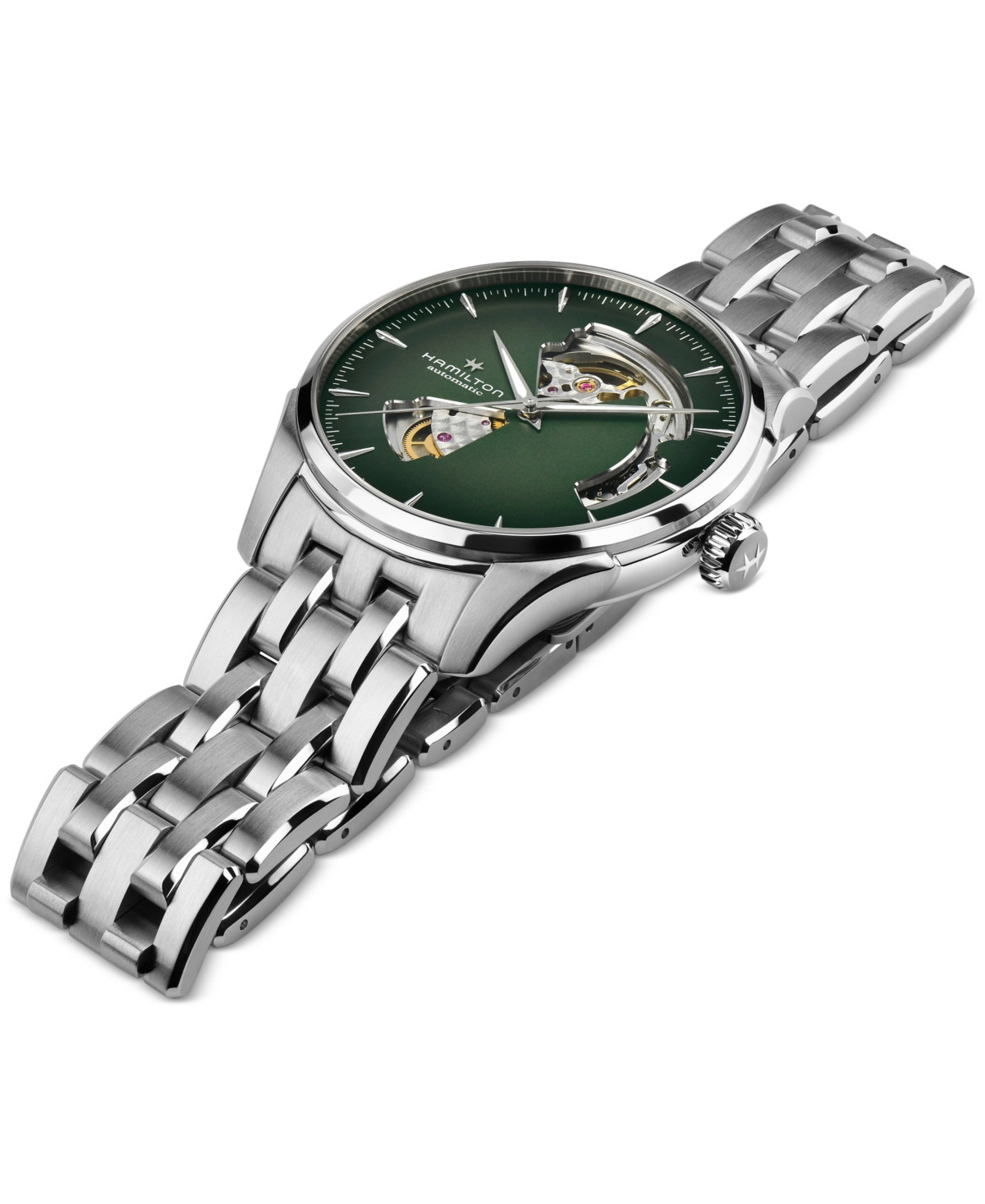 Shop Hamilton Men's Automatic Jazzmaster Open Heart Smoked Green Stainless Steel Bracelet Watch 40mm