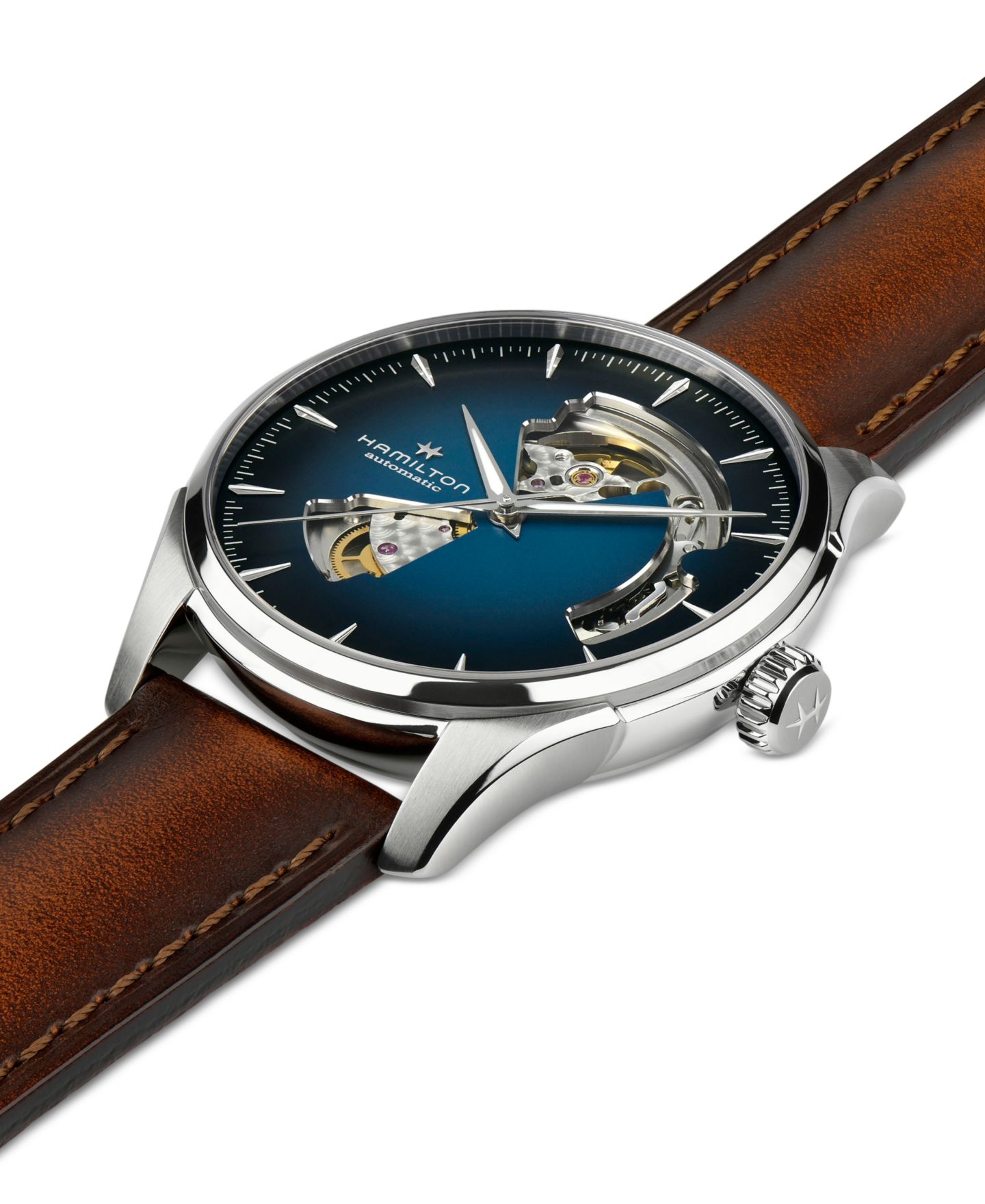 Мужские часы Hamilton Automatic Jazzmaster Open Heart Smoked Blue Stainless Steel Strap Watch 40mm — фото 3
