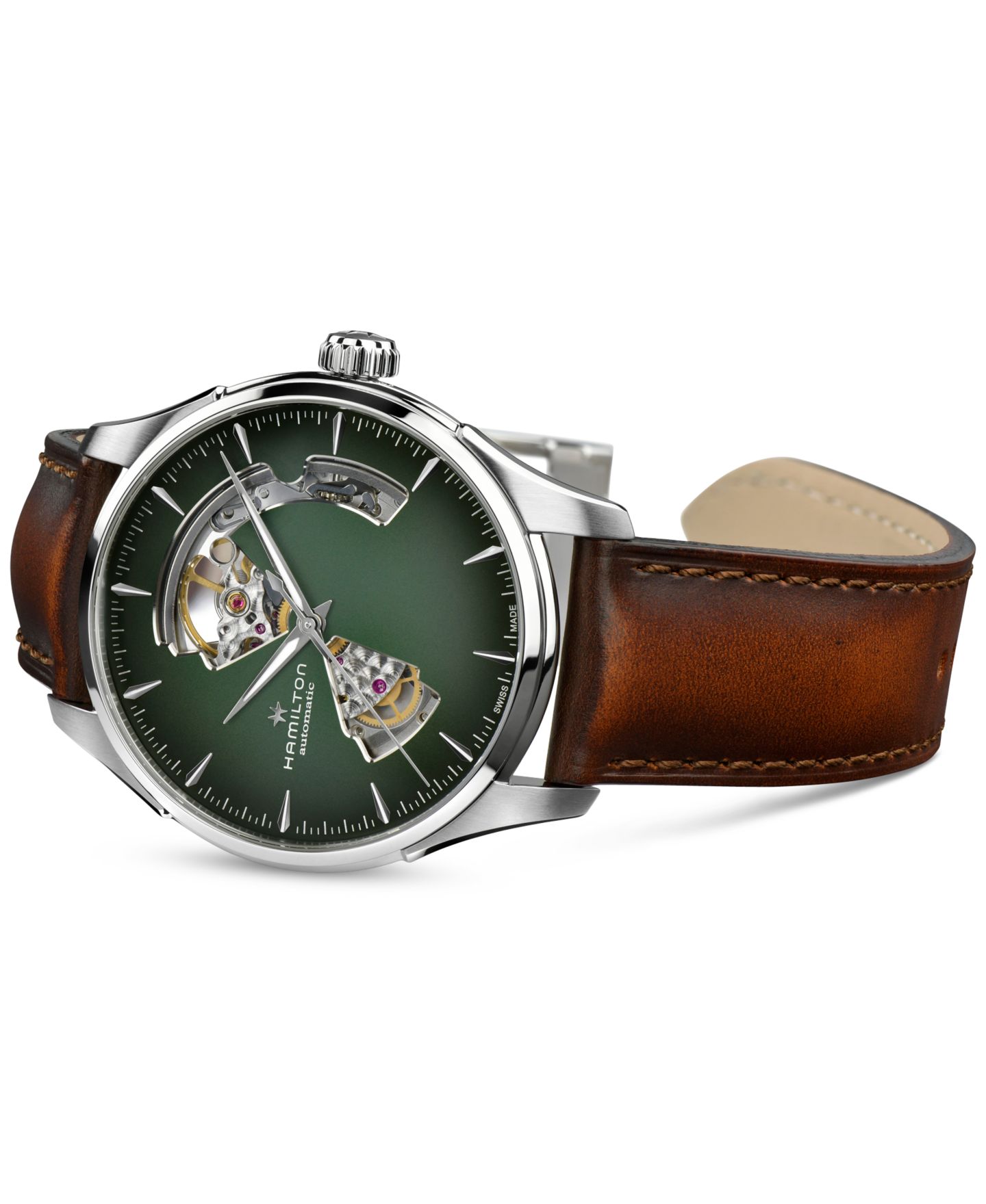 Мужские часы Hamilton Automatic Jazzmaster Open Heart Smoked Green Stainless Steel Strap Watch 40mm — фото 2