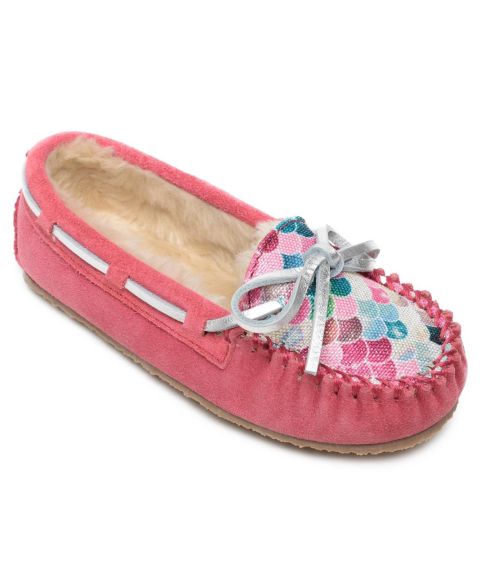 Детские замшевые тапочки Minnetonka Cassie с мехом, размеры 1-13, цвет: Розовый