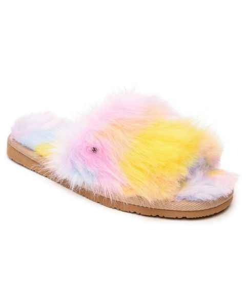 Тапочки Minnetonka Lyla Faux Fur Slide Slippers для девочек, цвет: Розовый