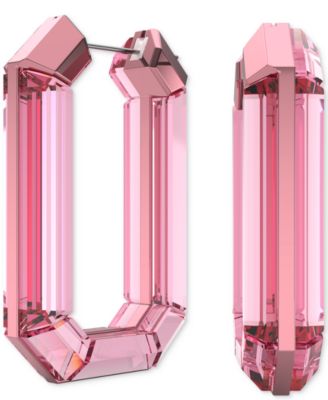 Swarovski - Silver-Tone Pink Crystal Octagon Hoop Earrings