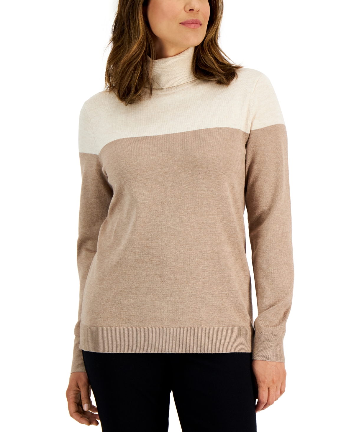 Women's Colorblocked Turtleneck Sweater, Created for Macy's - Chestnut Heather Combo