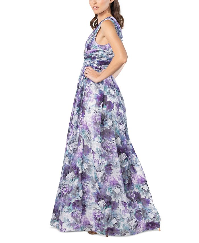 Dress the Population Women's Floral-Print Ruched Gown - Macy's